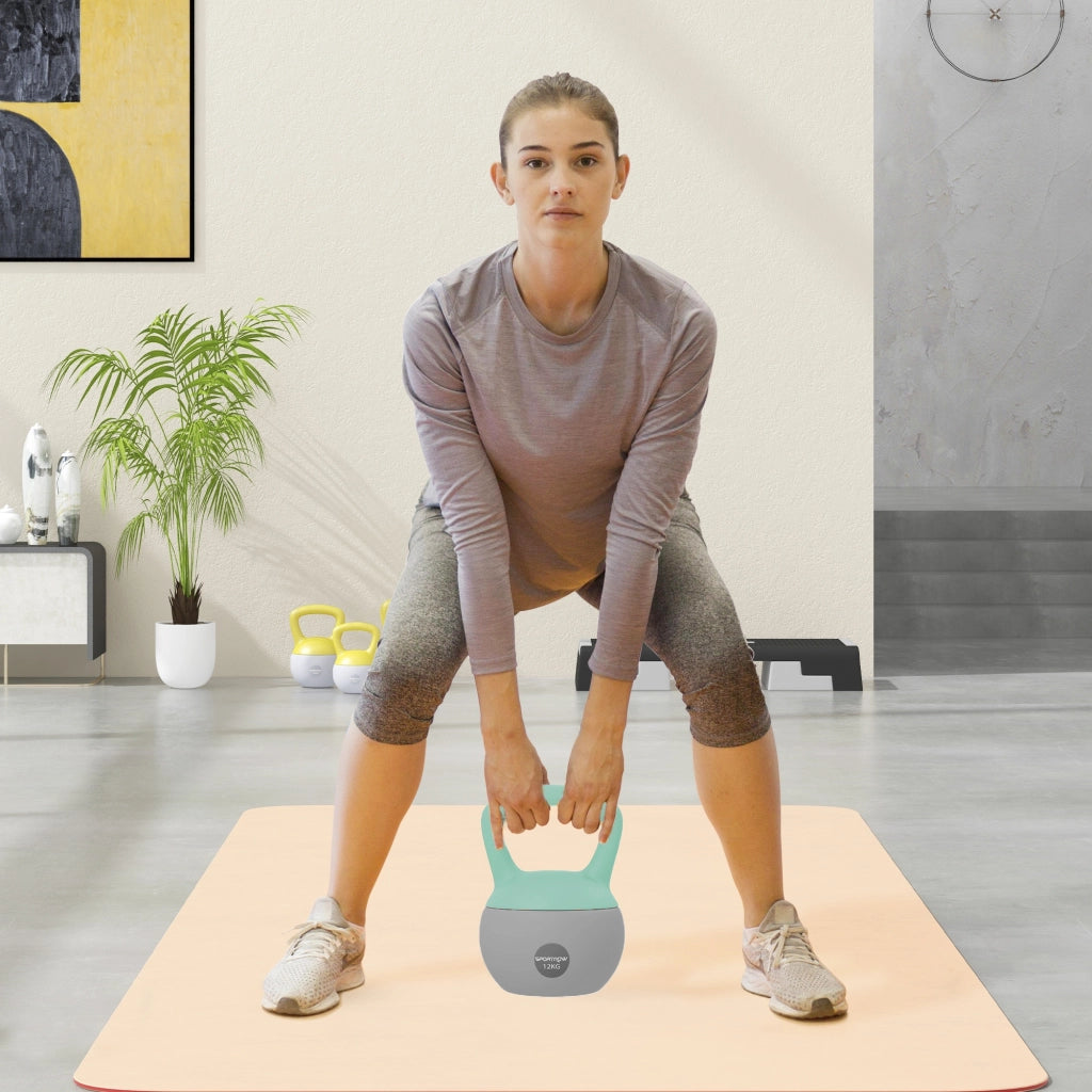 Kettlebell 12 kg Pesa Rusa ¨C Zephmum ¨C Verde Grigio Metallo 21x21x30 cm