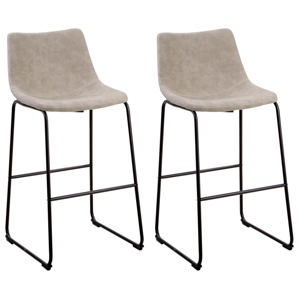Set di 2 sgabelli da bar rivestimento in tessuto beige gambe in metallo Nero poggiapiedi industriale