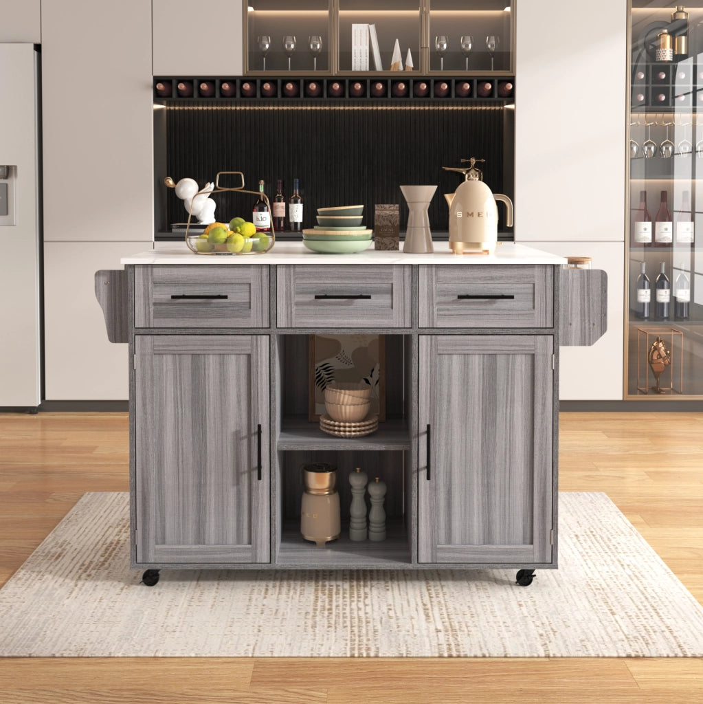 Carrello da cucina 139x46(71)x91.5 cm con piano pieghevole e ampio spazio contenitivo in MDF grigio