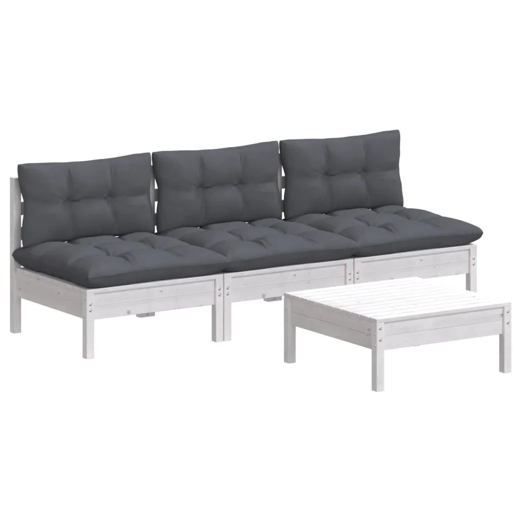 Set Divani da Giardino 4 pz con Cuscini Antracite Legno di Pino 3096083