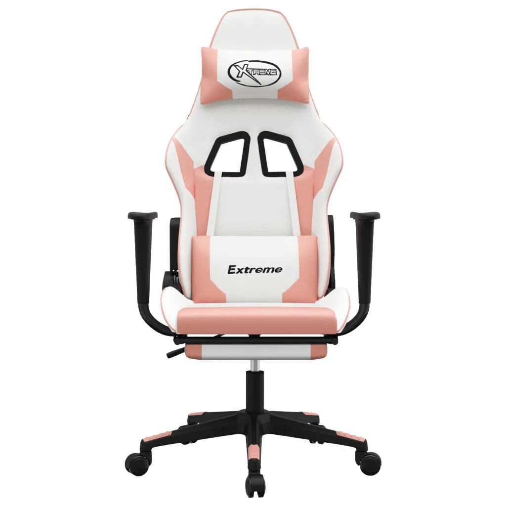 Sedia da Gaming | Sedia da e-sports con Poggiapiedi Bianco e Rosa in Similpelle