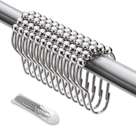 36 x Anelli per tenda da doccia lucidi a cromatura alta qualità, anelli metallici per tenda da doccia con sistema di scorrimento per stanghe telescopiche