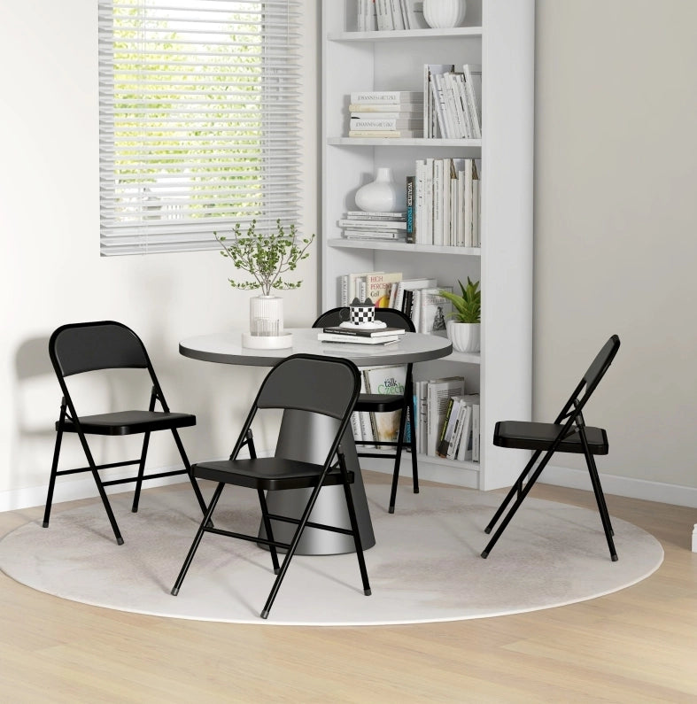 Set di 4 sedie pieghevoli nere imbottite in similpelle
