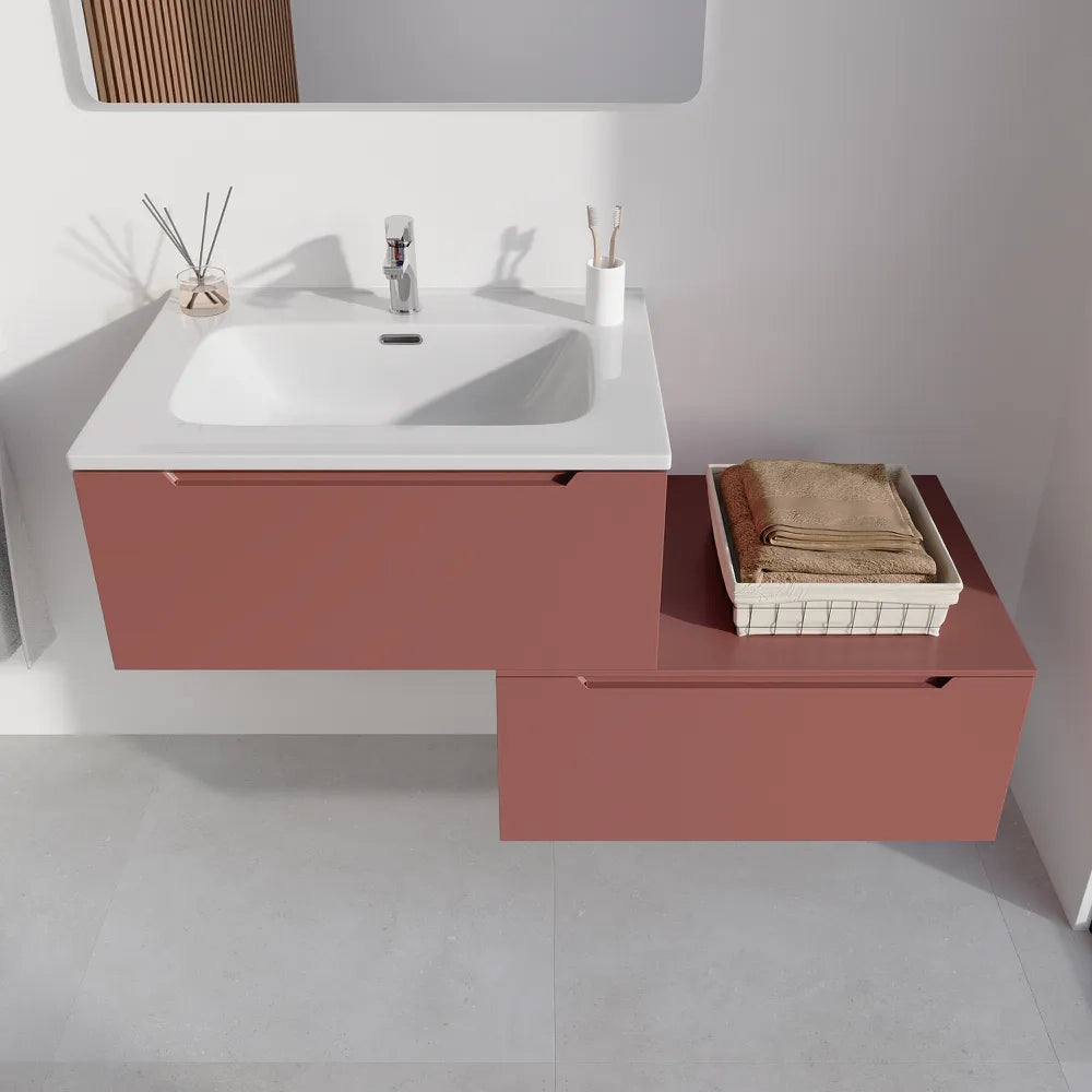 Mobile bagno sospeso modulare 80 cm terracotta opaco due cassetti con lavabo | Bako