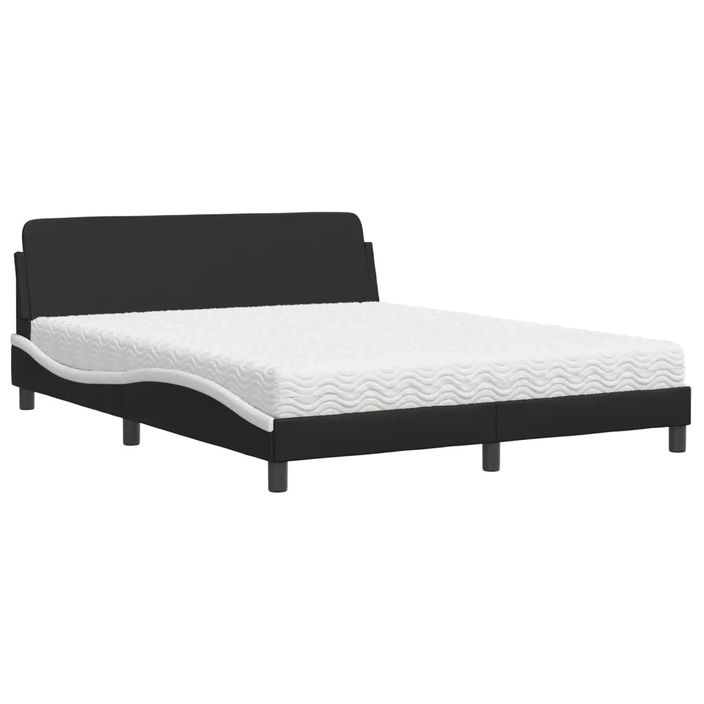 Letto con Materasso Dover Nero e Bianco 160x200cm Similpelle