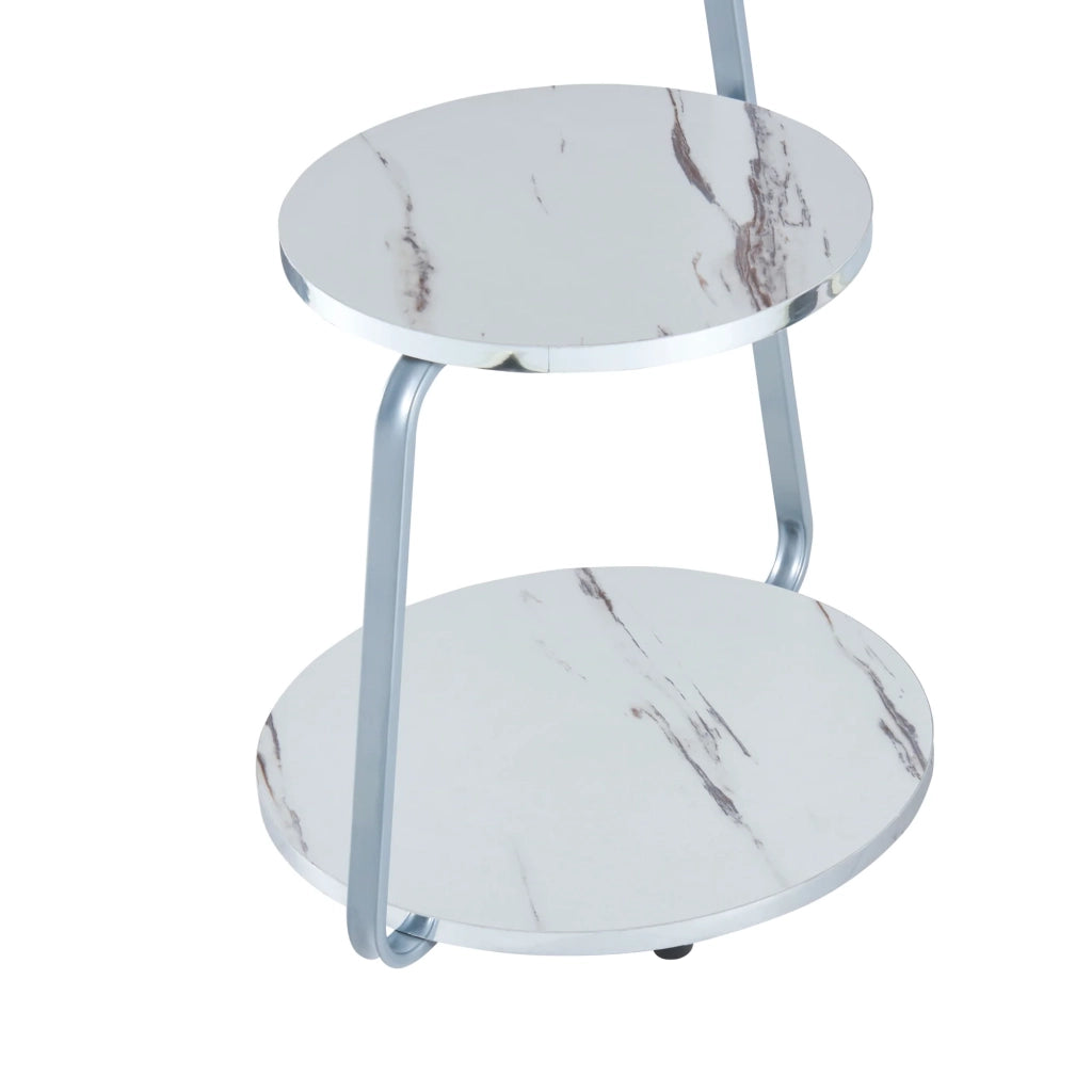 Tavolino laterale a 3 ripiani 74 x 46 x 37 cm marmo bianco/argento 03_0008647