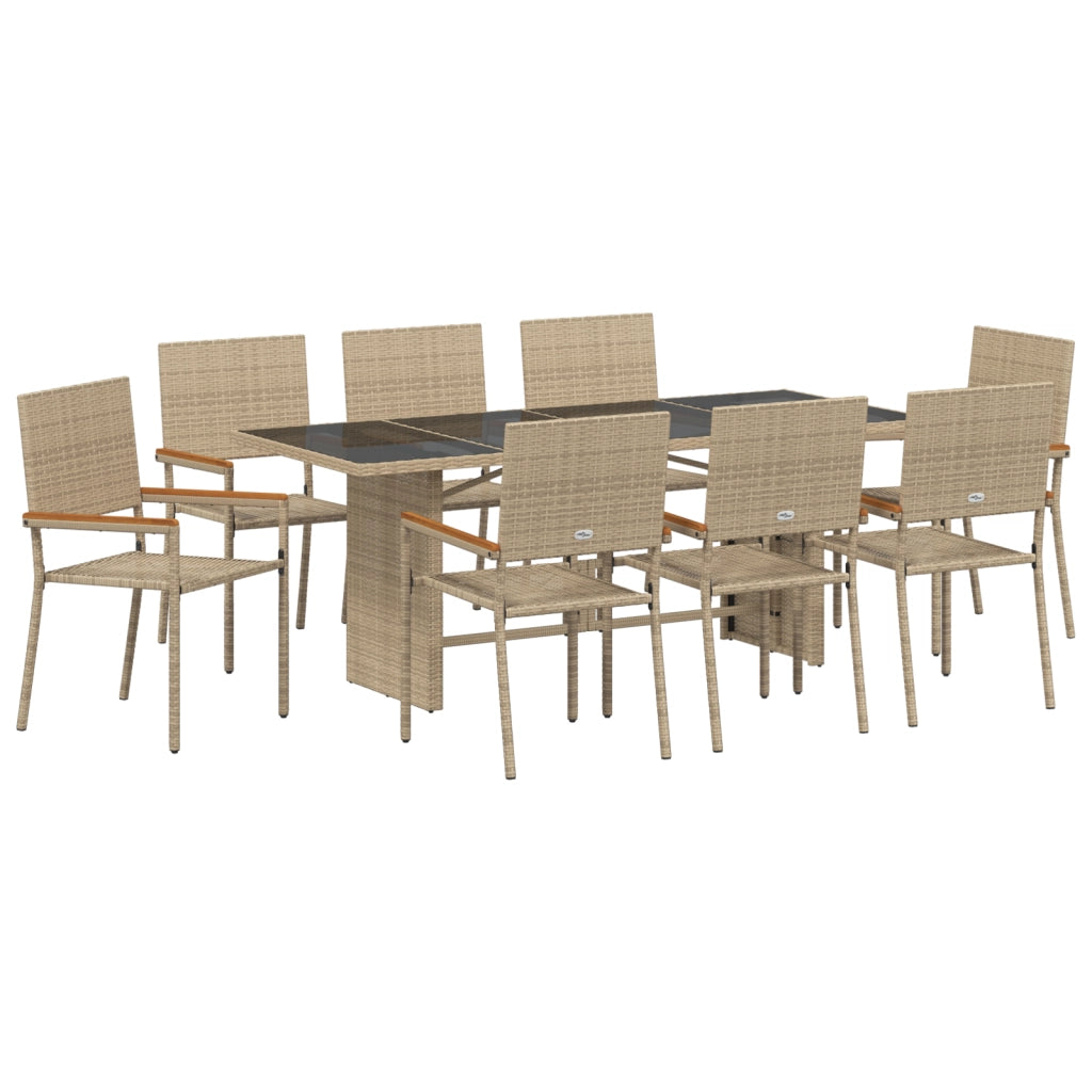 Set da pranzo da giardino  a 9 pezzi beige in polyrattan