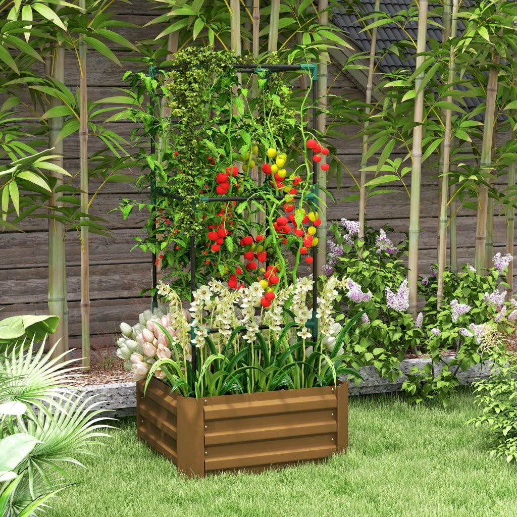 Vaso da Giardino con Griglia di Supporto ¨C zephmum ¨C Marrone 61x61x140 cm