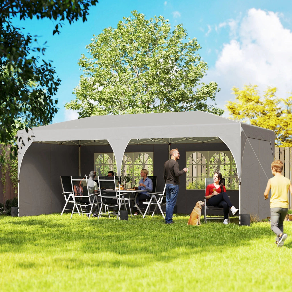 Gazebo Pieghevole 3x6 m con Pareti e Altezza Regolabile, Protezione UV 50+, Grigio Chiaro