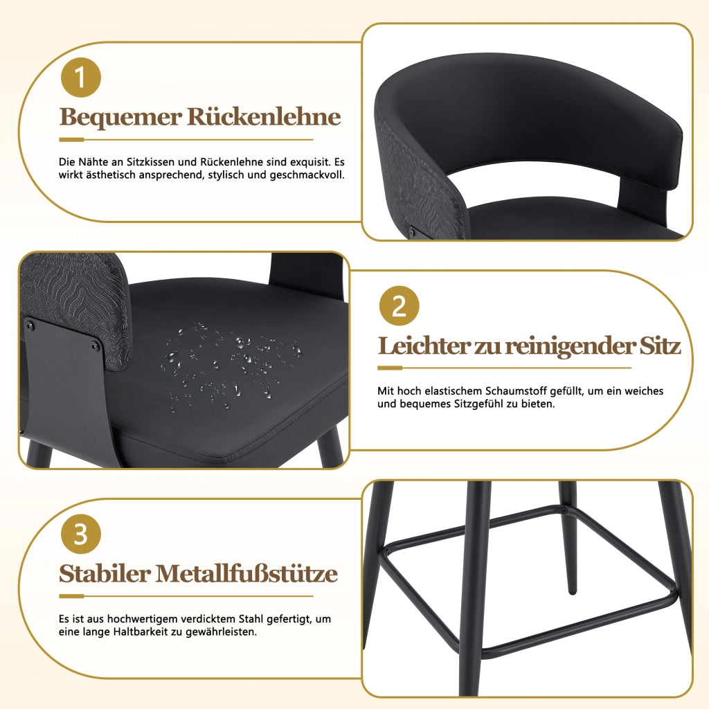 Sedia da pranzo imbottita in PU con schienale ergonomico e braccioli, struttura in metallo nero 82.0 × 46.0 × 56.0 cm
