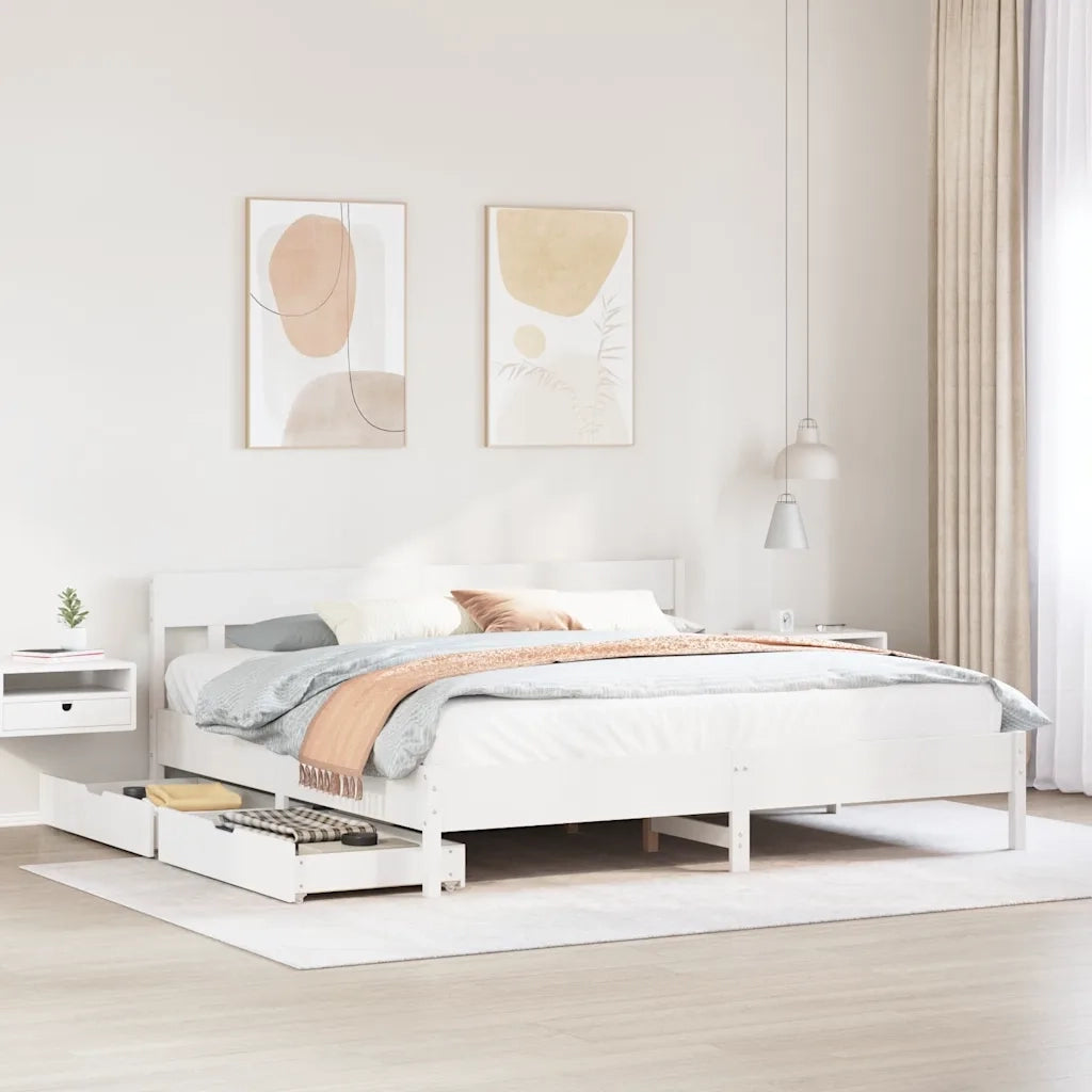 Letto matrimoniale | Letto per adulti | Giroletto senza Materasso Bianco 200x200 cm Legno Massello Pino