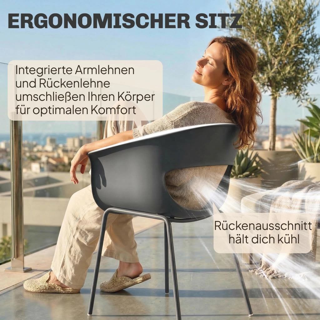 Sedie da giardino ergonomiche 4 pezzi con braccioli ¨C zephmum ¨C design intagliato resistente alle intemperie grigio scuro