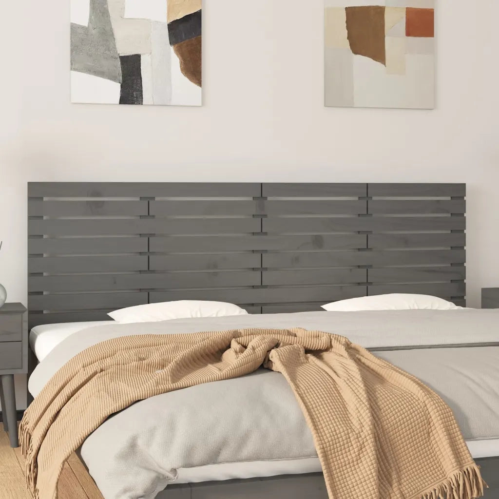 Testiera | Testata da Parete Grigia 206x3x63 cm in Legno Massello di Pino