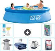 Piscina Rond Opblaasbar Easy Set - 305 x 76 cm - Blu - Inclusa Pomp, Vela Solare, Sistema di Salinità, Sale per Piscina - 7 pezzi