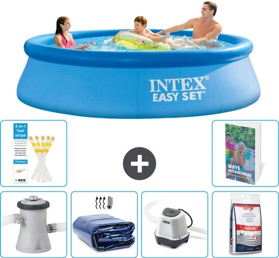 Piscina Rond Opblaasbar Easy Set - 305 x 76 cm - Blu - Inclusa Pomp, Vela Solare, Sistema di Salinità, Sale per Piscina - 7 pezzi