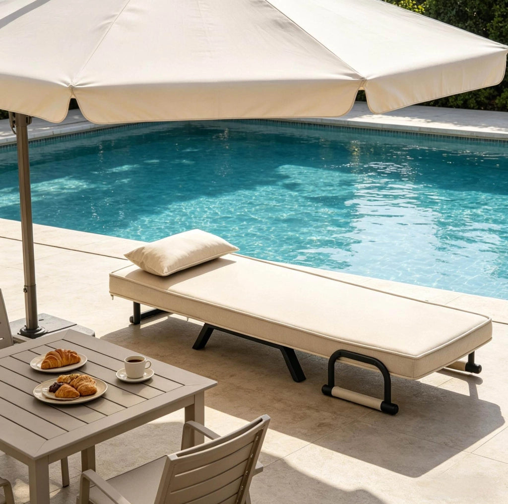 Poltrona letto pieghevole 3 in 1 beige con schienale regolabile