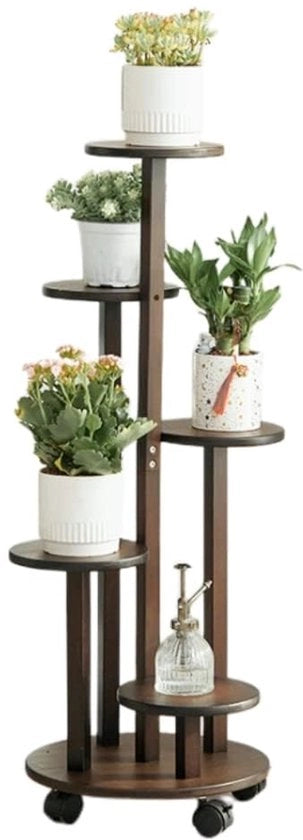 Standarda per fiori a forma di fiore, alta e bassa standarda per fiori in bambù, standarda per piante di Pothos con ruote per soggiorno e balcone, standarda per fiori per interni (marrone)
