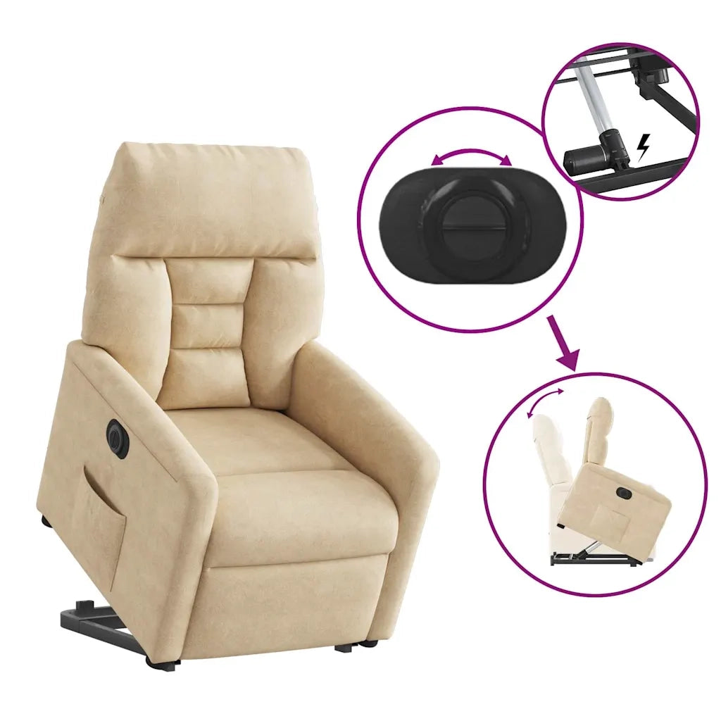 Poltrona Alzapersona Reclinabile Elettrica Crema in Microfibra 3303105