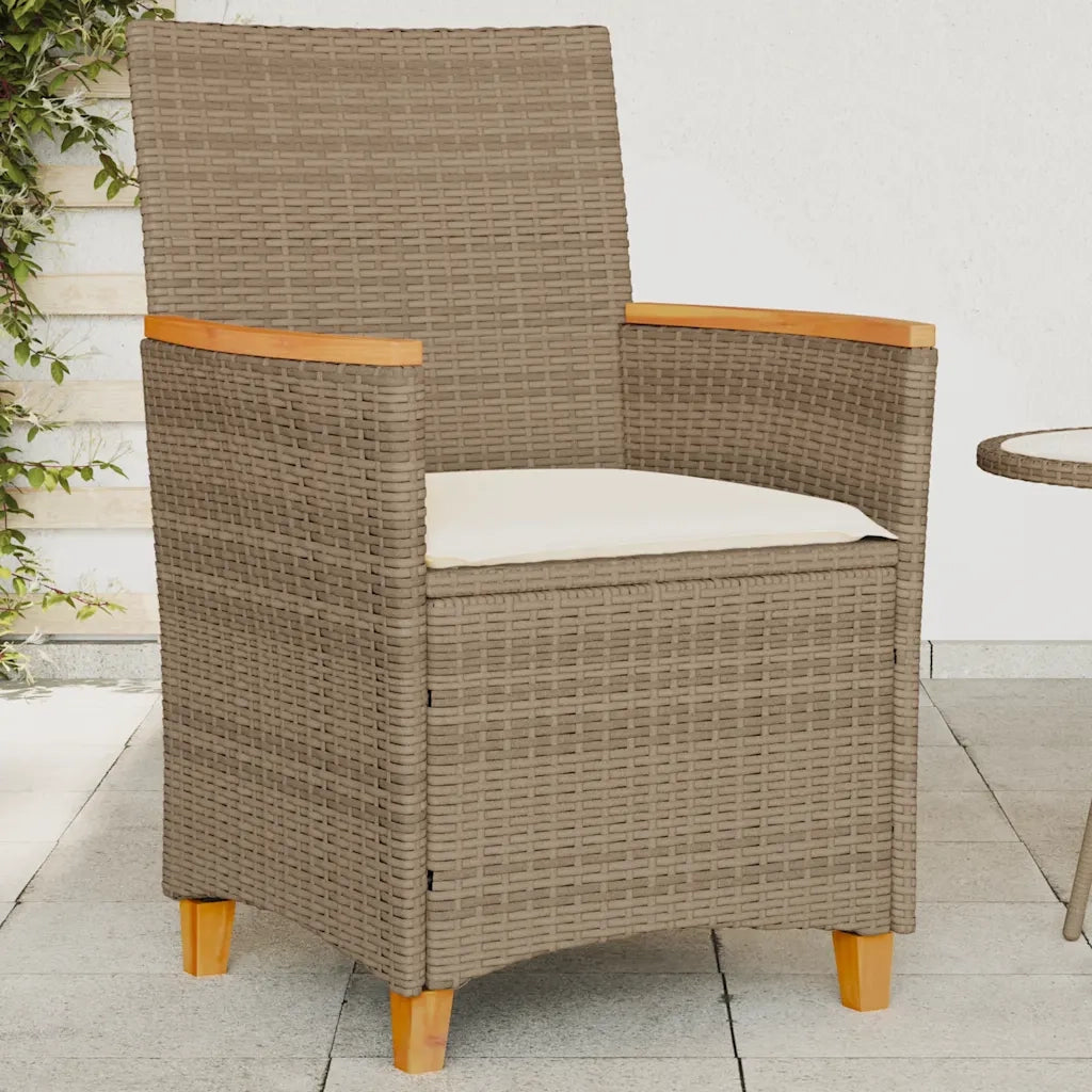 Sedie Giardino con Cuscini 2 pz | Sedie da Esterno Beige Polyrattan Legno Massello