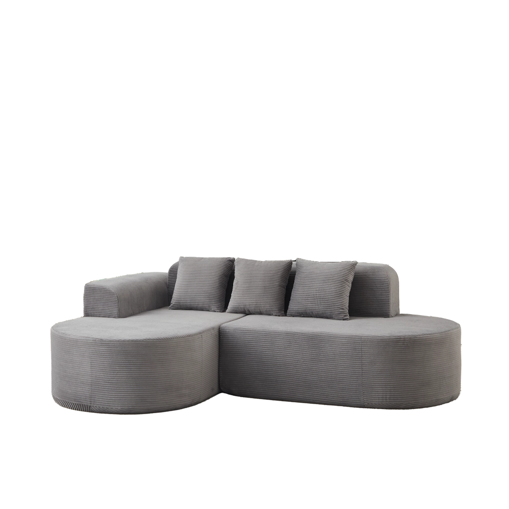 Divano angolare L 3 posti ¨C Minimal ¨C tessuto cord grigio chiaro 220cm con cuscini braccioli imbottito