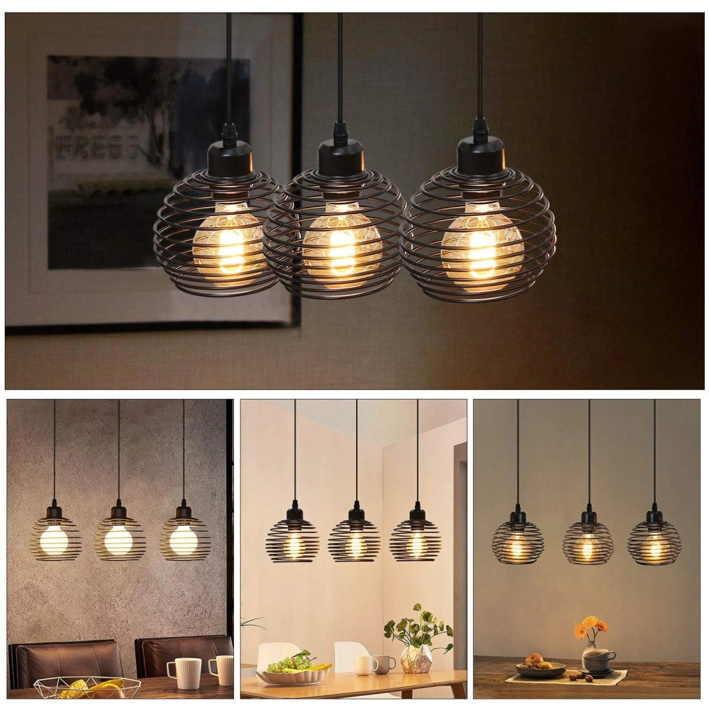 Lampada a Sospensione ZMH vintage in metallo nero E27