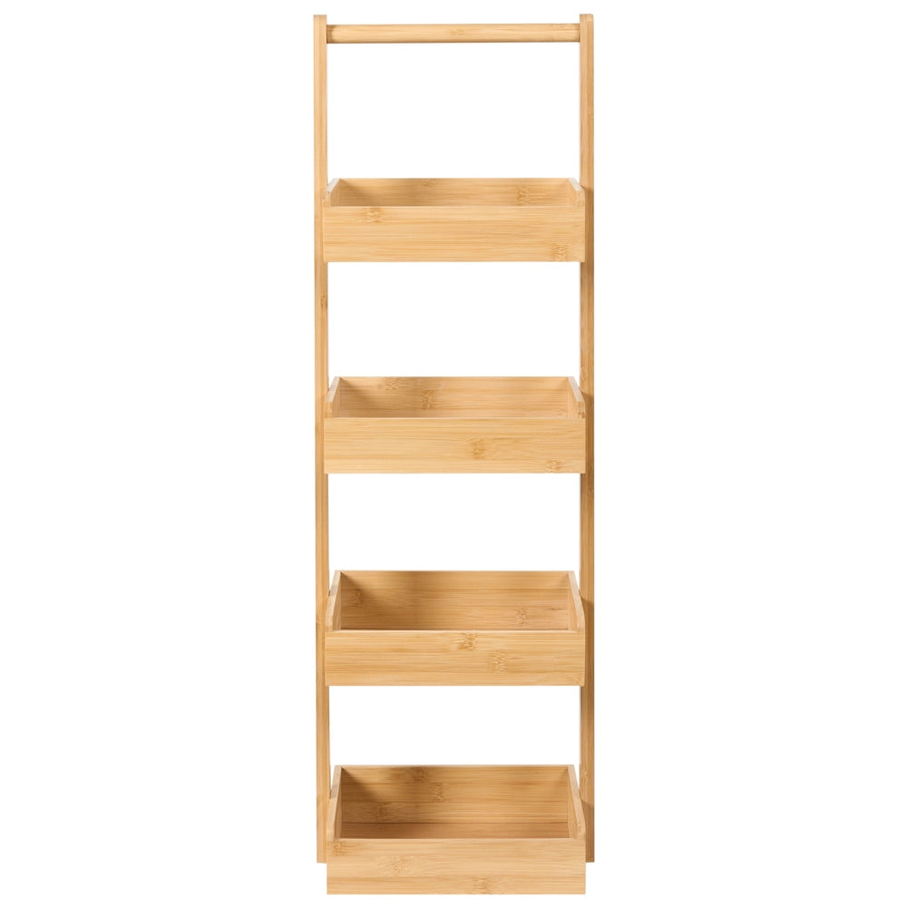 Scaffale da bagno in legno di bambù marrone chiaro a 4 livelli con cestello di design