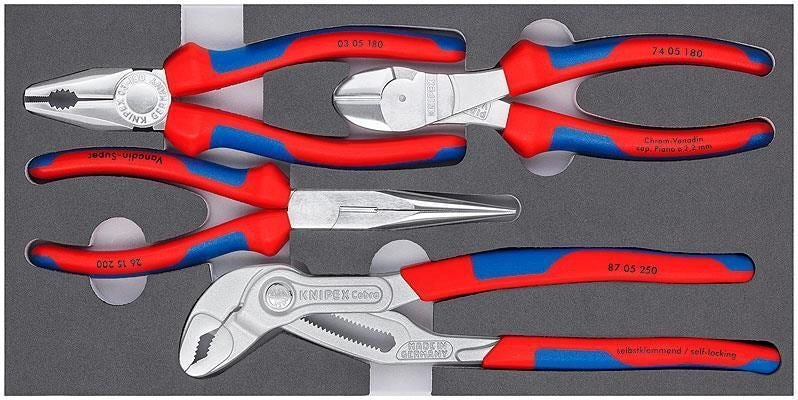KNIPEX 00 20 01 V17 Set pinze Basic Cromato con inserto in schiuma bicolore a poro chiuso 335 x 33 x 165 mm colore Nero