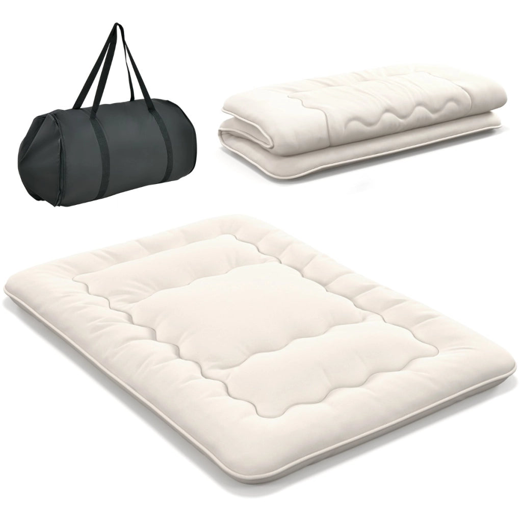Materasso futon portatile con copertura lavabile sacca da trasporto-Tappeto arrotolabile per pavimento 140cm Beige