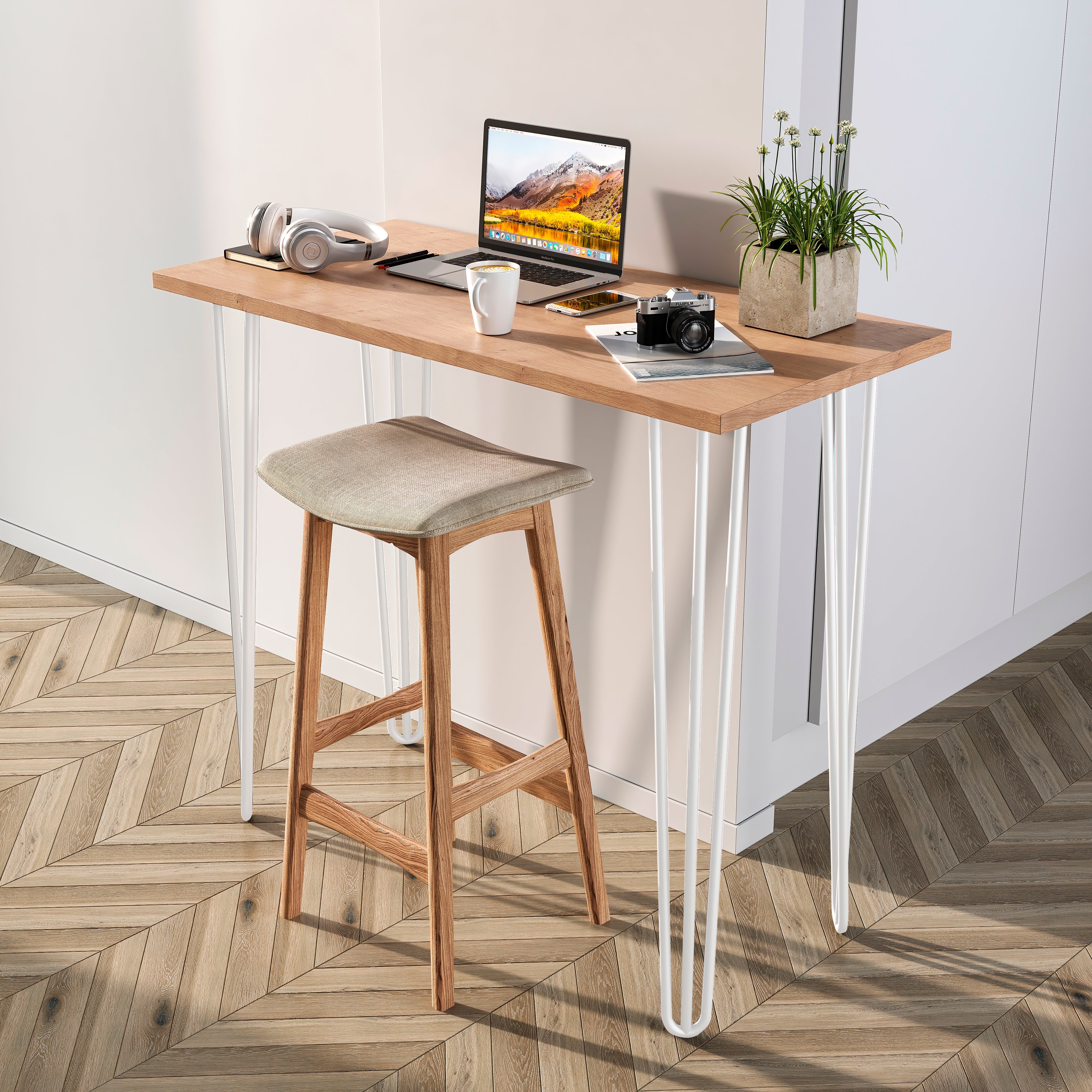 Set di Gambe Hairpin di 3 Bastoncini per Tavolo H710 Verniciato Bianco Acciaio Emuca