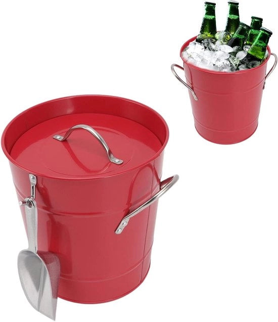 Igloo a doppio strato con coperchio e cucchiaio per gelato - Termo champagne o vino - Rosso - Ideale per feste - Design lussuoso - 195 x 205 x 16 cm