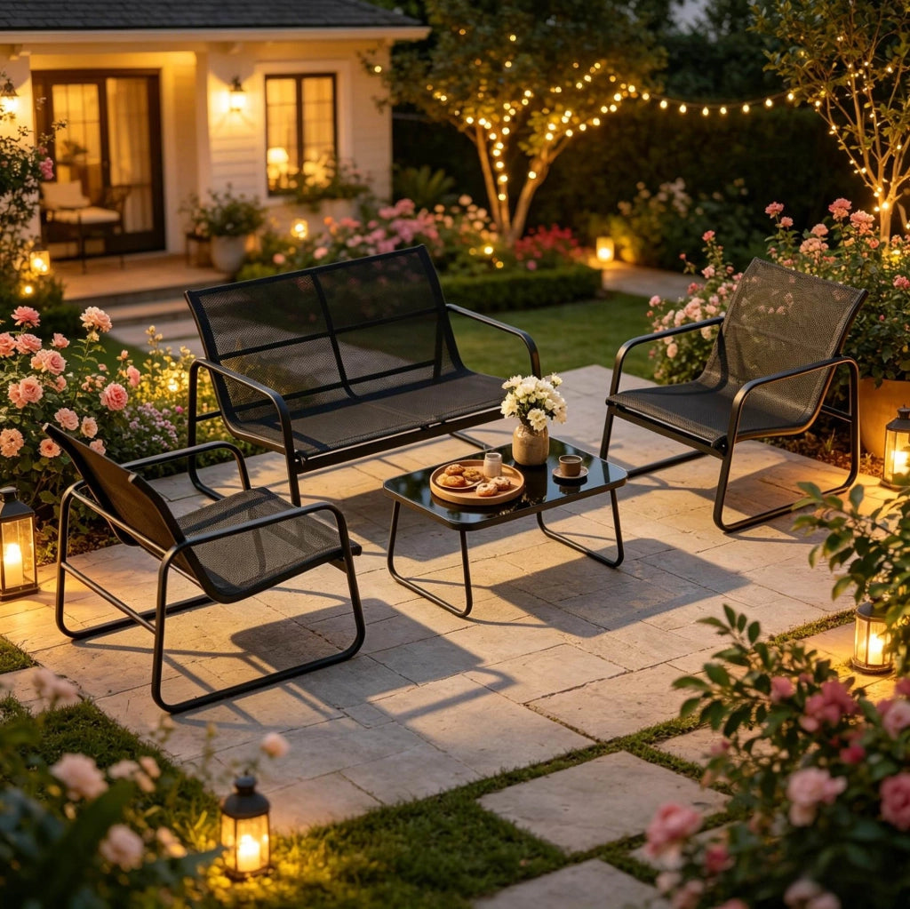 Set da giardino 4 pezzi con panca, poltrone e tavolino