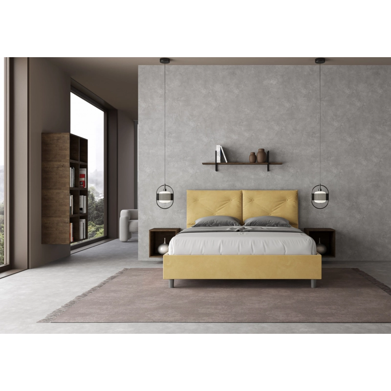 Letto imbottito Matrimoniale 160x210 cm Appia - Con rete,Microfibra,Ocra