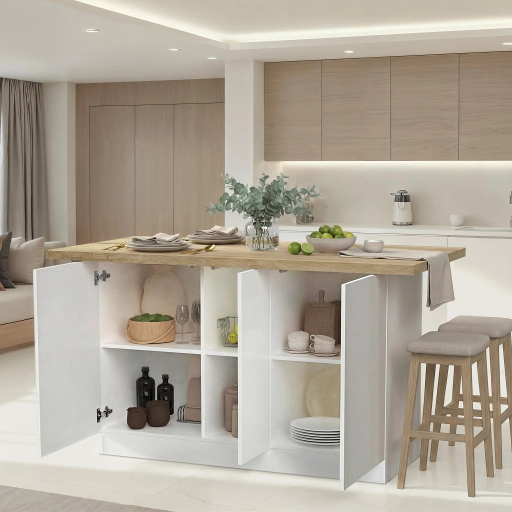 Mobile Dispensa Migani, Isola da Cucina 3 Ripiani Made in Italy, 160x80x90h cm Bianco Lucido