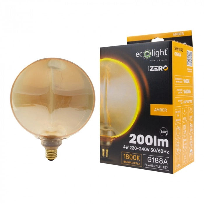 Lampadina LED decorativa sfera G188 E27 4W 200lm ambra