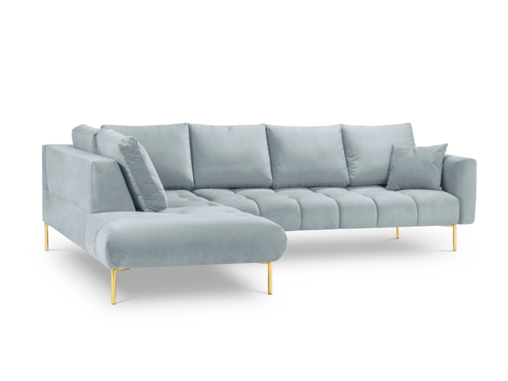 Cosmopolitan Design - Divano angolare sinistro "Hastings" 5 posti in velluto azzurro 