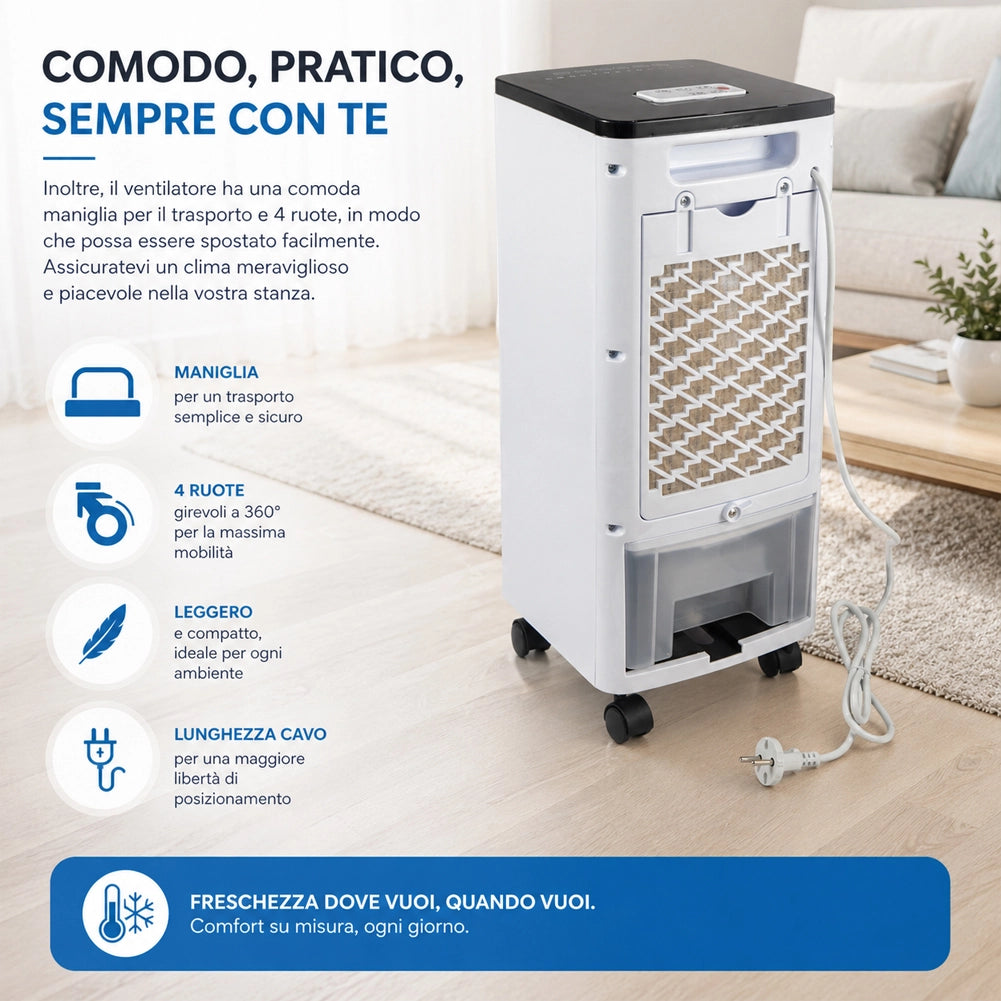 Raffrescatore Aria 80W 4LT Ventilatore Umidificatore con Telecomando