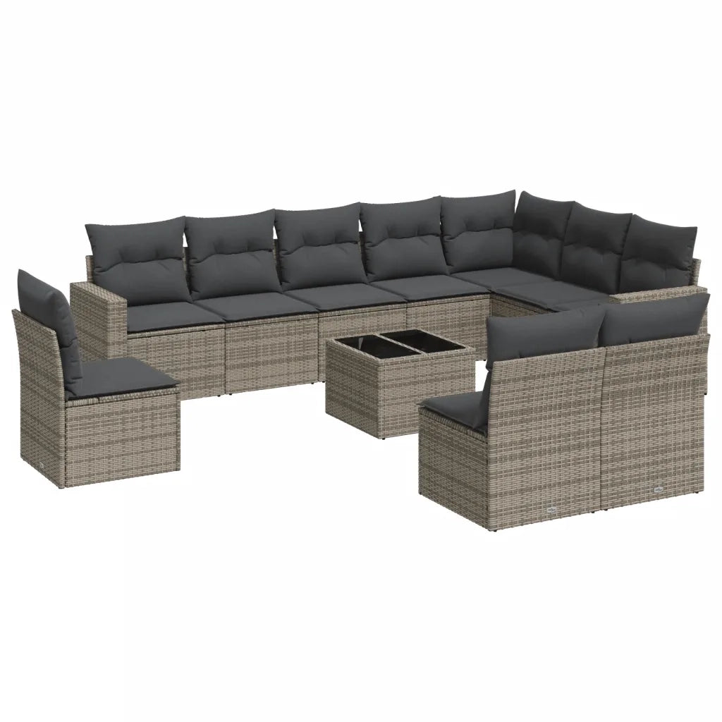 Set Divani da Giardino 11 pz con Cuscini in Polyrattan Grigio 3219110