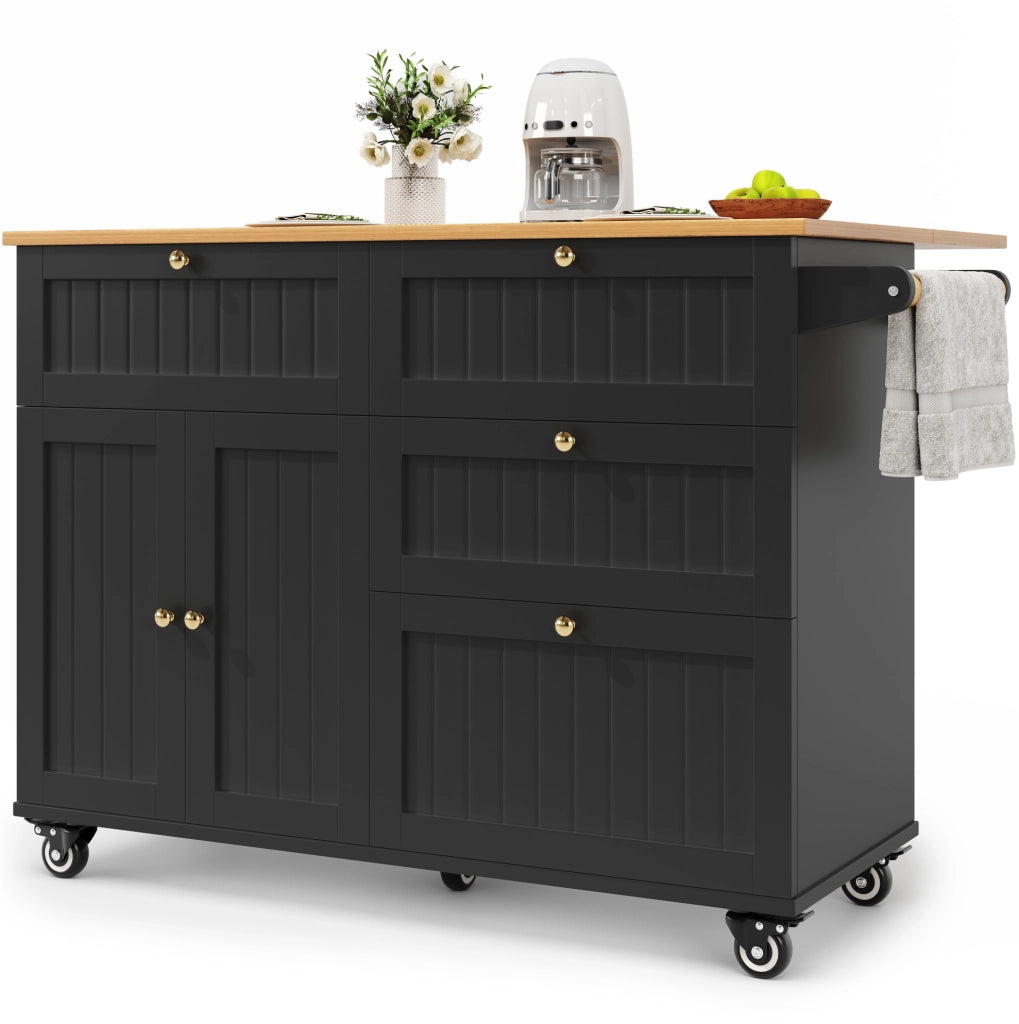 Isola da cucina 133x70x88 cm nera con contenitore modulare e ruote
