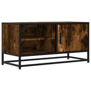 Mobile porta TV in stile industriale con vano contenitore 80 x 34,5 x 40 cm realizzato in legno composito di rovere affumicato 02_0049595