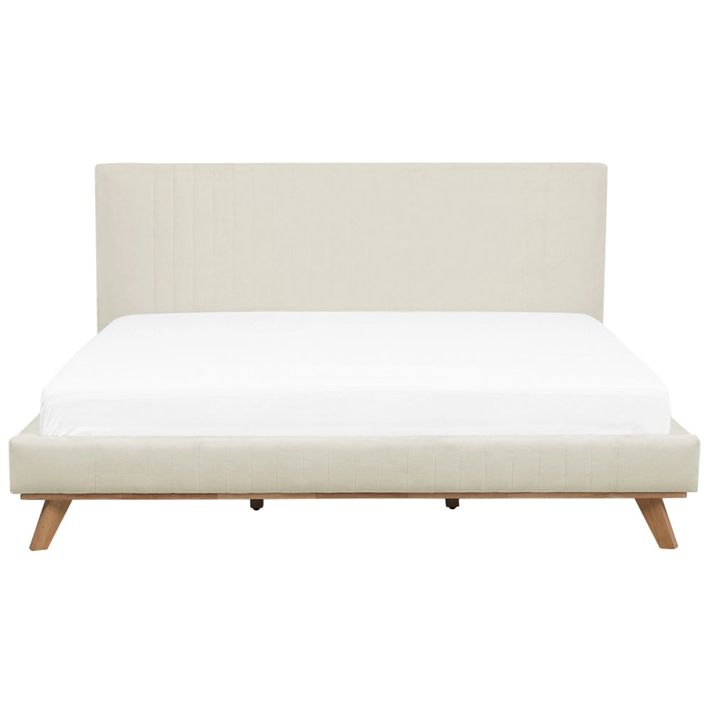 Letto 180 x 200 cm ciniglia beige con struttura imbottita testiera trapuntata a canale