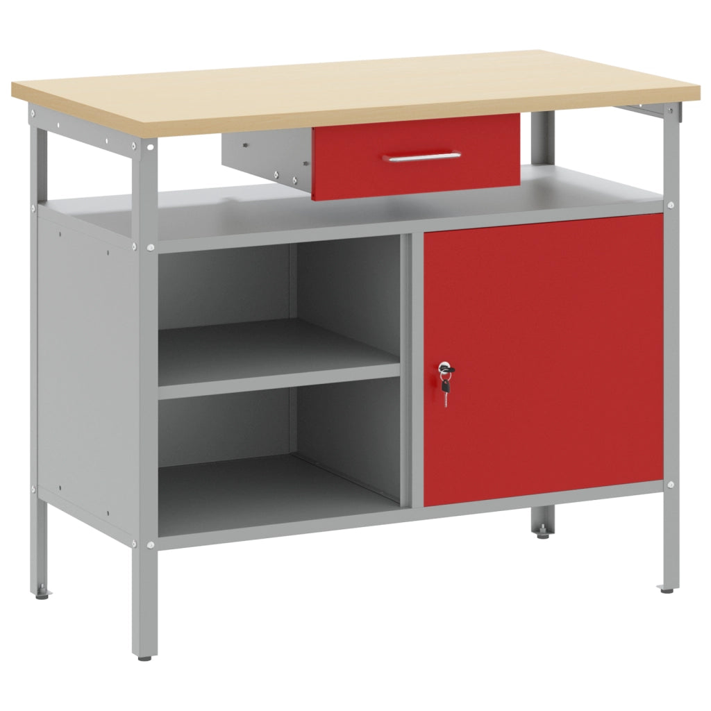 Banco da lavoro  con Porta Bloccabile Rosso 100x55x85 cm Acciaio