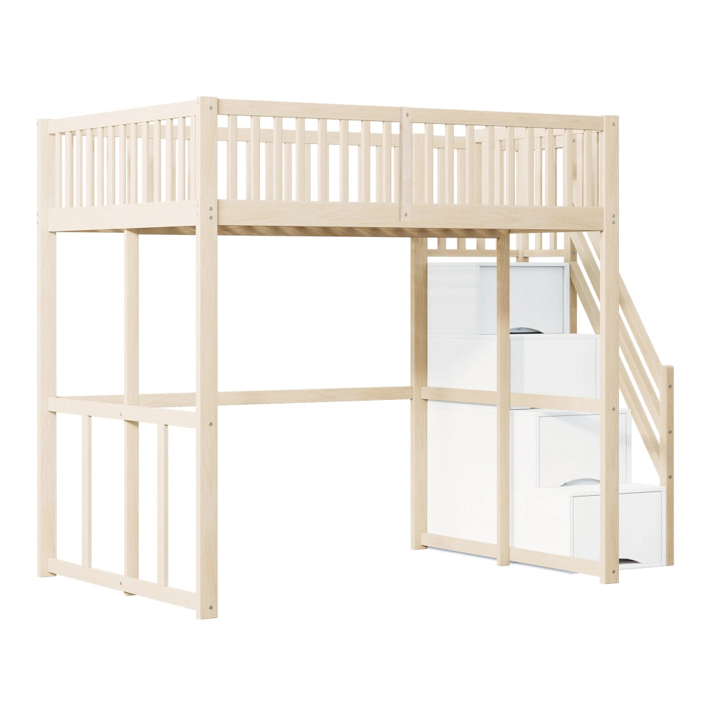 Letto a soppalco 140x200 cm in legno con scala contenitore