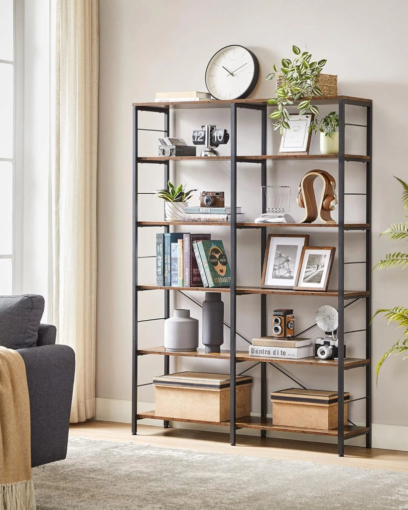 VASAGLE Libreria a 6 livelli, Scaffale Portaoggetti, 30 x 120 x 172,5 cm, Stile Industriale, per Soggiorno, Studio, Balcone, Cucina, Marrone Vintage e Nero LLS114B01