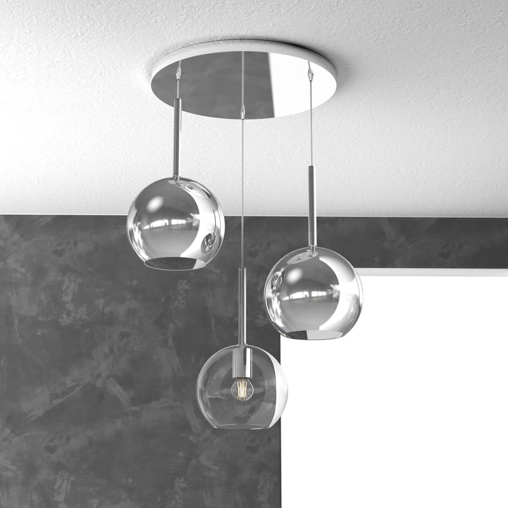 Lampadario Tondo Contemporaneo Future Metallo Cromo Vetro Trasp-Cromo 3 Luci E27