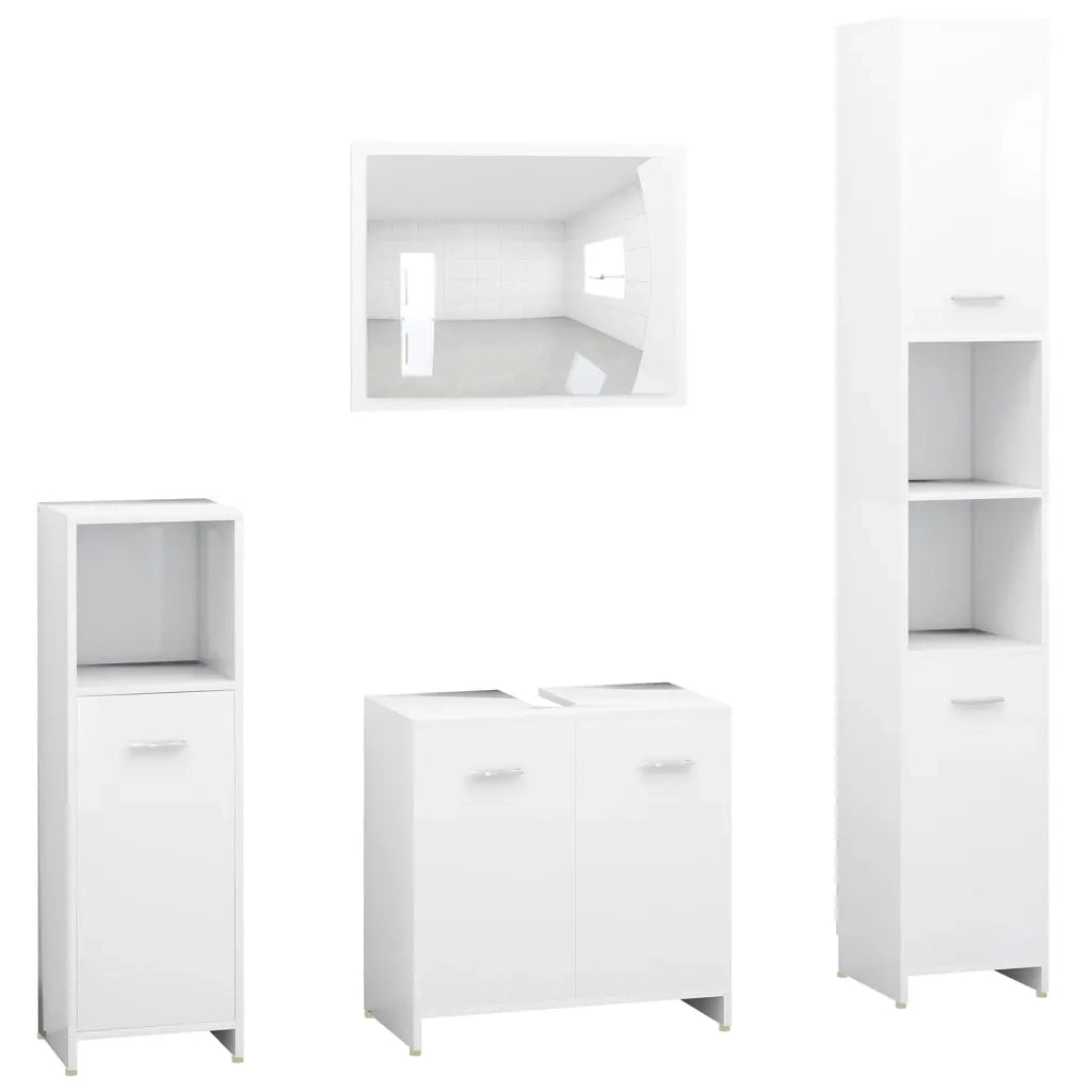Set Mobili da Bagno | Armadio da bagno 4 pz Bianco in Legno Multistrato