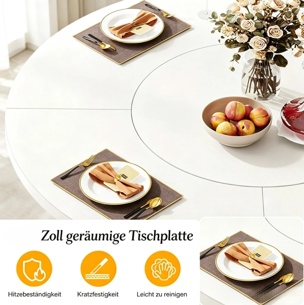 TAVOLO DA PRANZO Rotondo 120x120 cm MDF Bianco e Oro