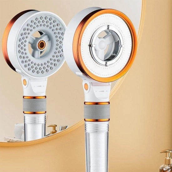 Spazzolatore a tre modalità di spruzzo con funzione di risparmio d'acqua, filtraggio e aumento della pressione, con funzione di blocco e design removibile.