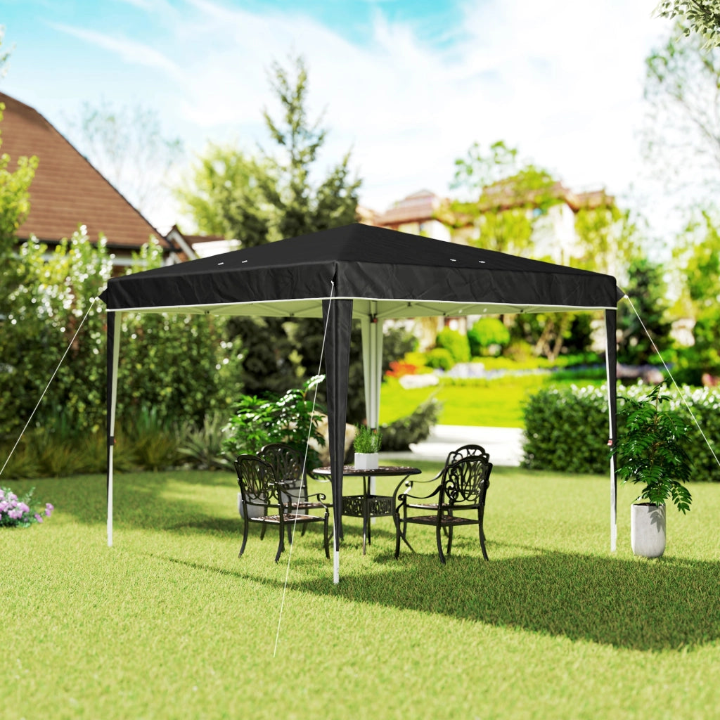 Gazebo 3x3 m per 6-9 Persone ad Altezza Regolabile con Fori di Drenaggio, in Metallo e Tessuto Oxford Nero