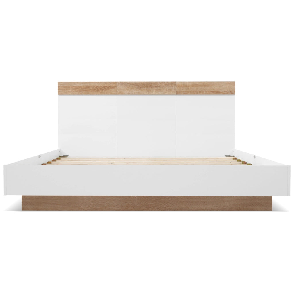 Letto Matrimoniale 180 x 200 cm con Testiera e Doghe Integrate; senza Materasso; Legno Bianco e Rovere