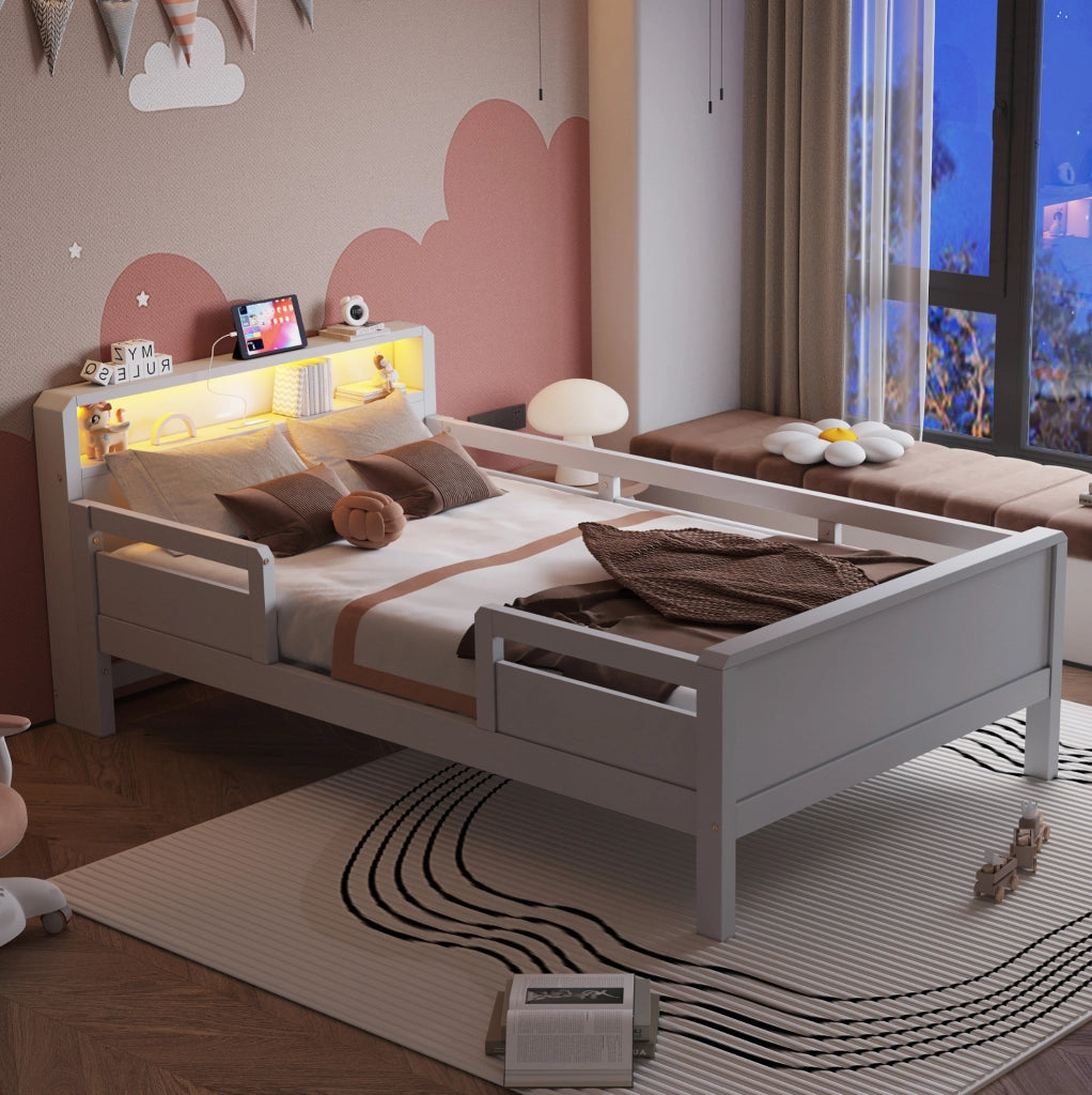 Letto singolo per bambini 90x200 cm con LED, USB e Type-C